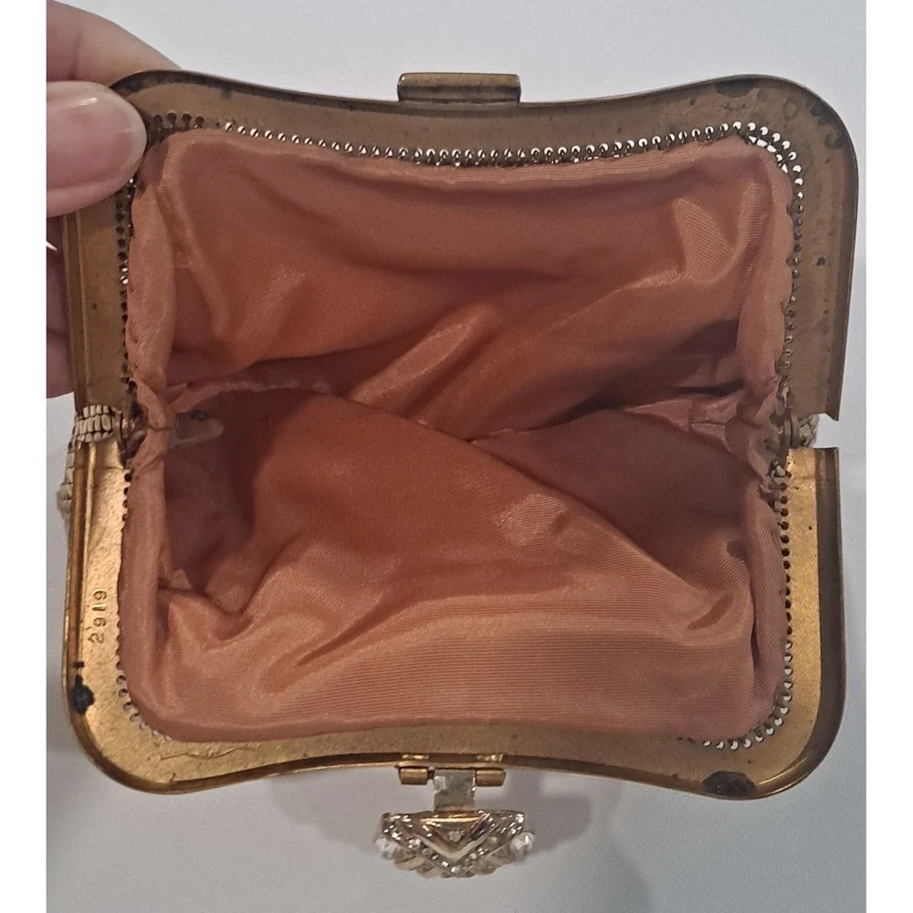 Vintage Whiting & Davis Gold Deco Mesh‎ Bag Purse Jeweled Clasp